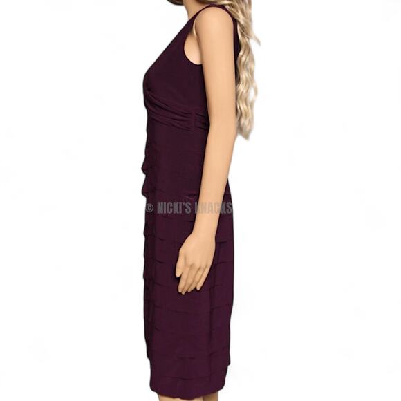 American Living Eggplant Tiered Ruffle V-Neck Sheath Cocktail Dress Size 4 - Picture 6 of 10
